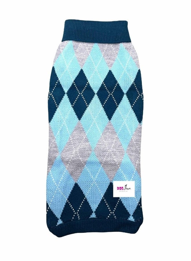 DOGTOWN Checked Sweaters for Dogs/Puppies - Cosy, Soft, Warm & Comfortable Pet Clothes (Blue - Large) - Image 1